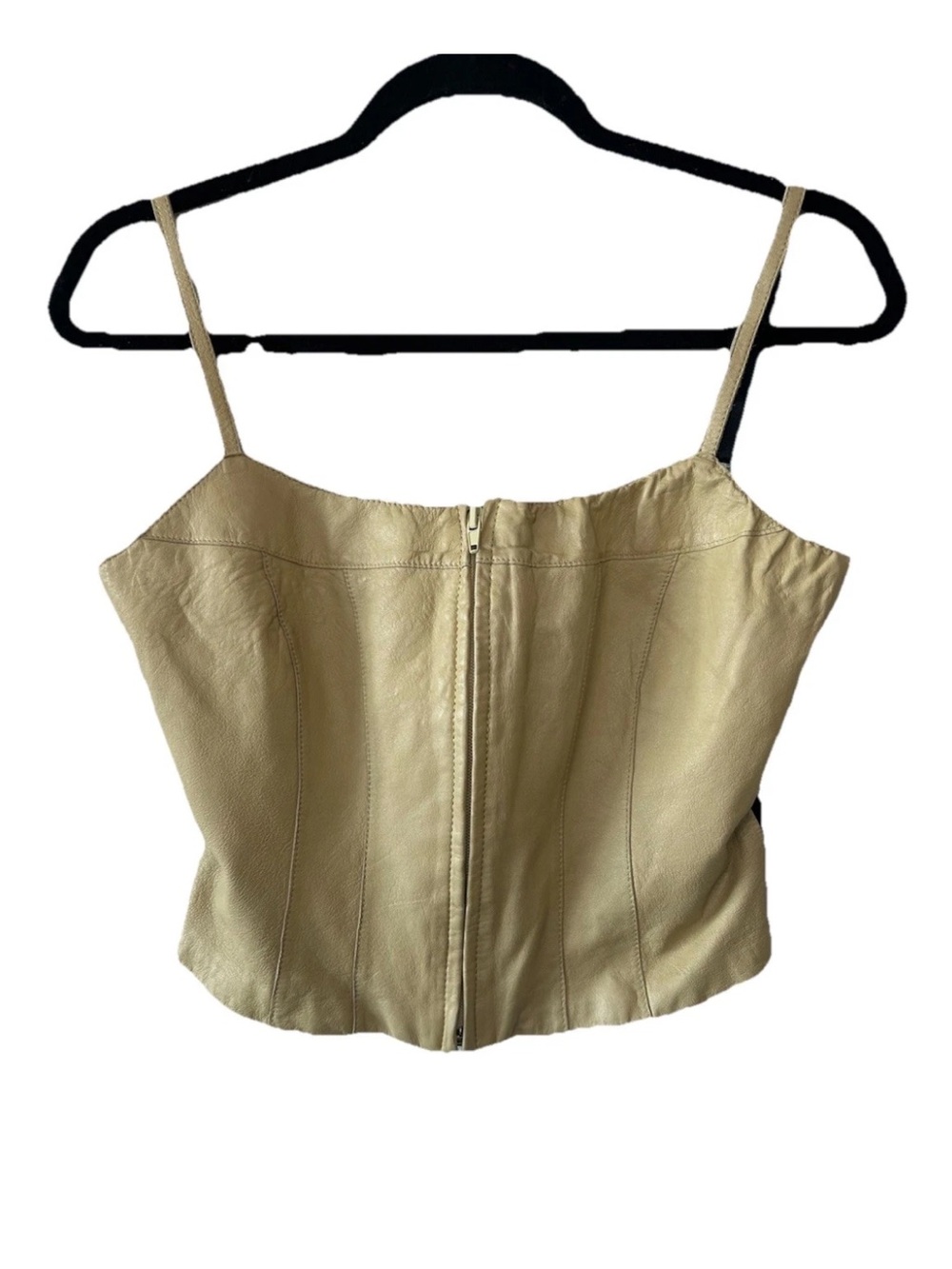 Vintage Y2K Bebe Leather Corset Crop Top Tan Zip Up Size 8 Bohemian Western